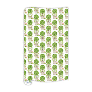 Garden Party Topiaries with Green and Coral Bows Wrapping Paper Roll