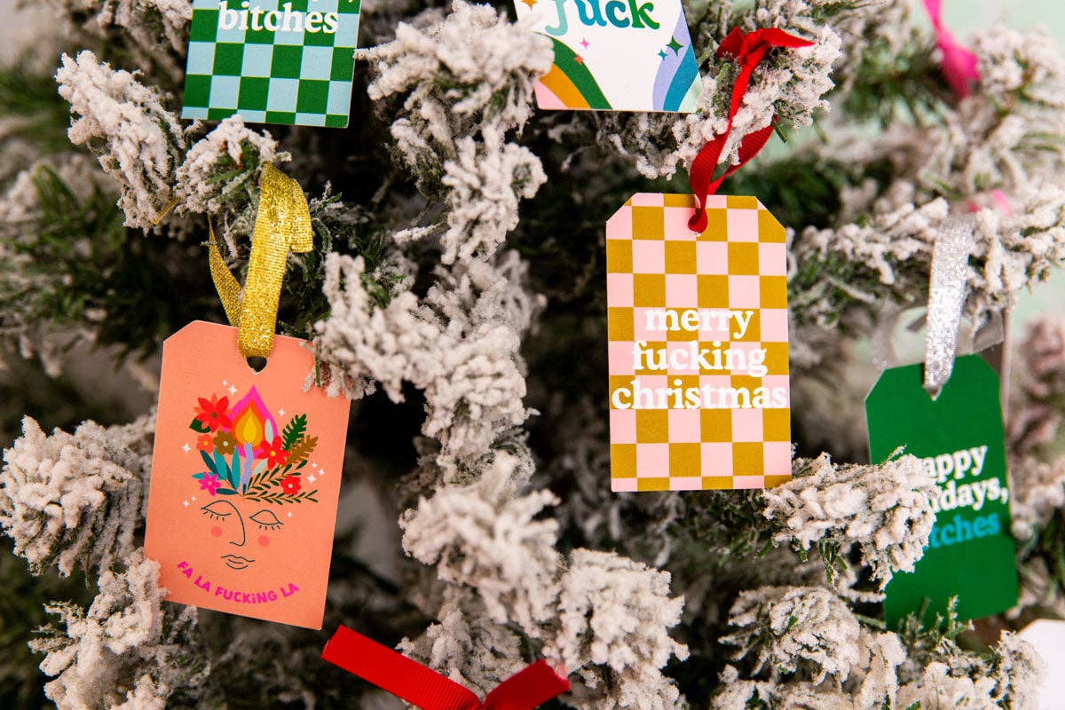 Holiday Gift Tags: Fucking Holidays (Checkered)