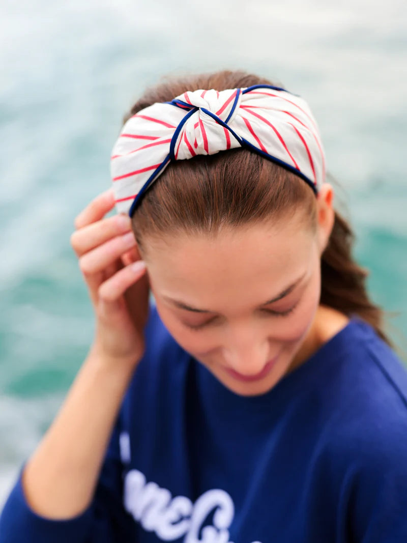 White & Red Wide Stripes Knotted Headband