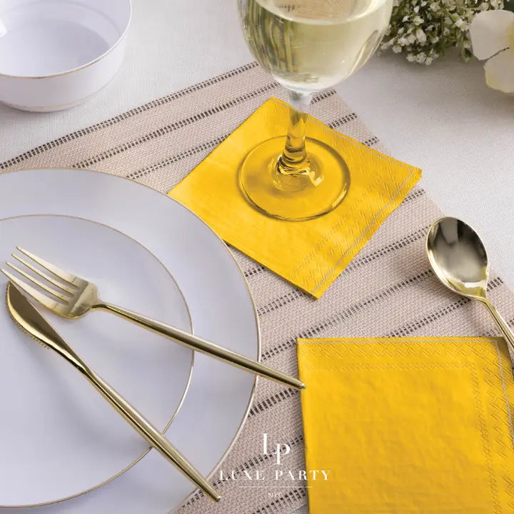 Yellow with Gold Cocktail Napkin