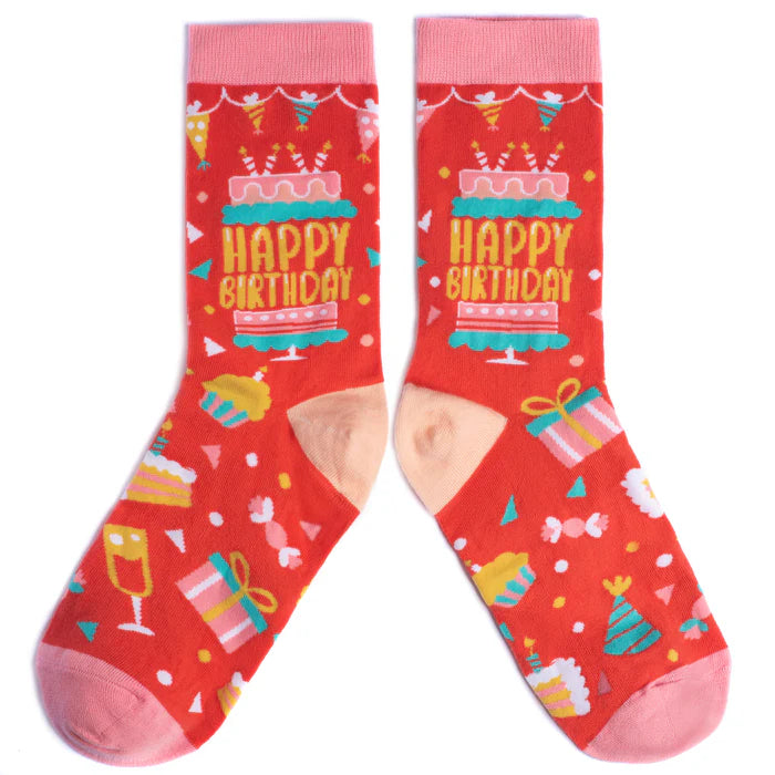 Pink Happy Birthday Adult Crew Socks