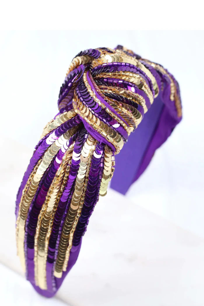 Purple & Gold Sequin Stripe Headband