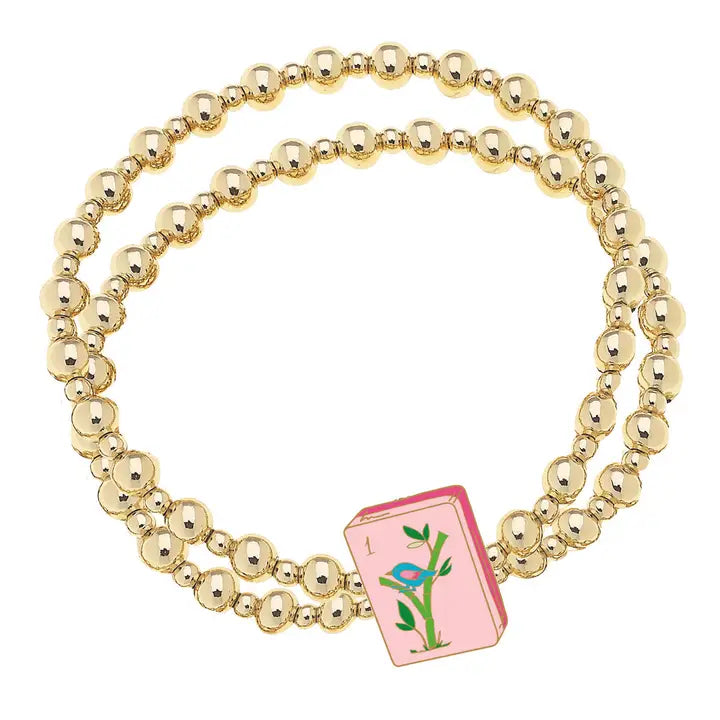 Mahjong Two Row Ball Bead Stretch Bracelet