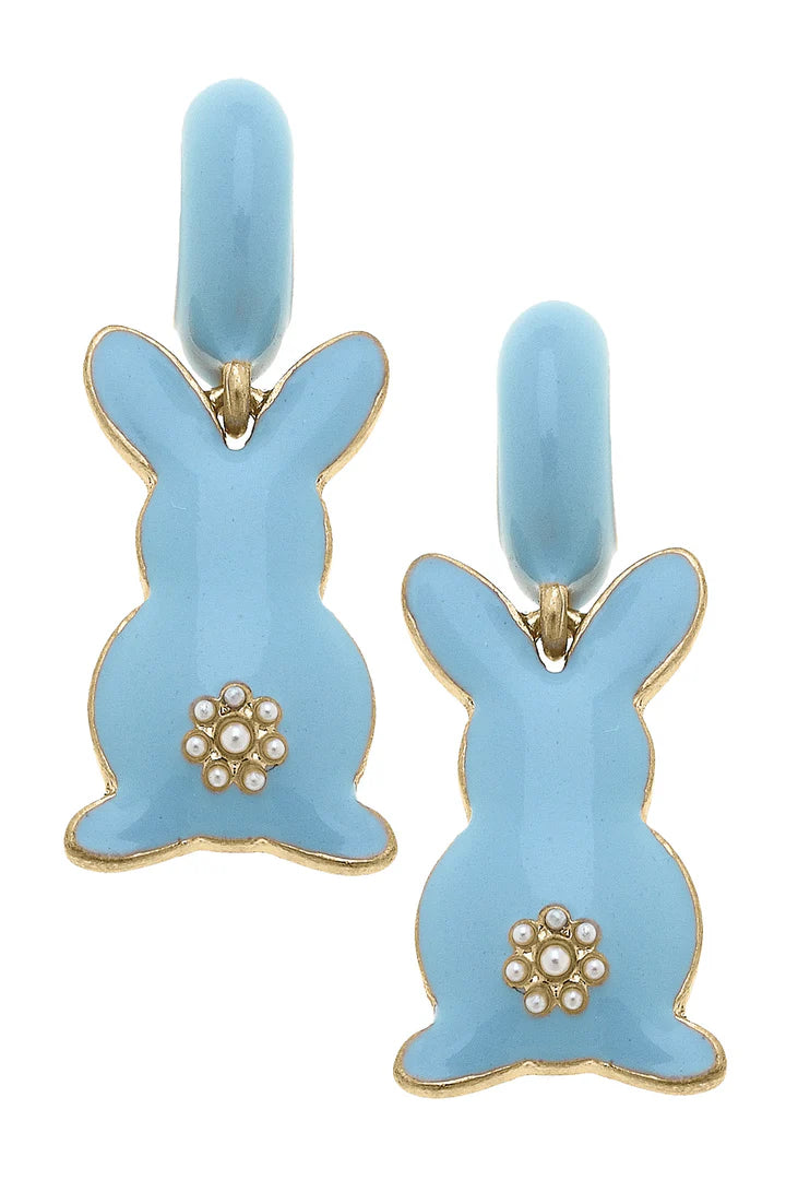 Light Blue Cotton Tail Enamel Stud Huggie Hoops