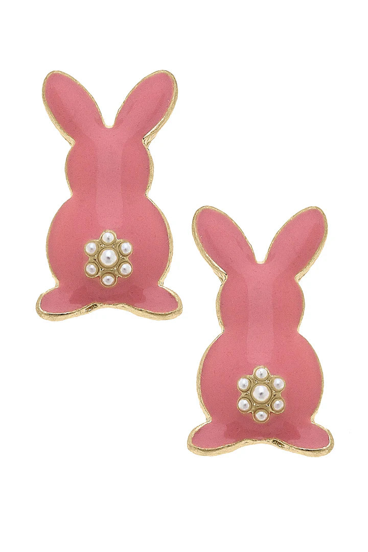 Pink Cotton Tail Enamel Stud Earrings