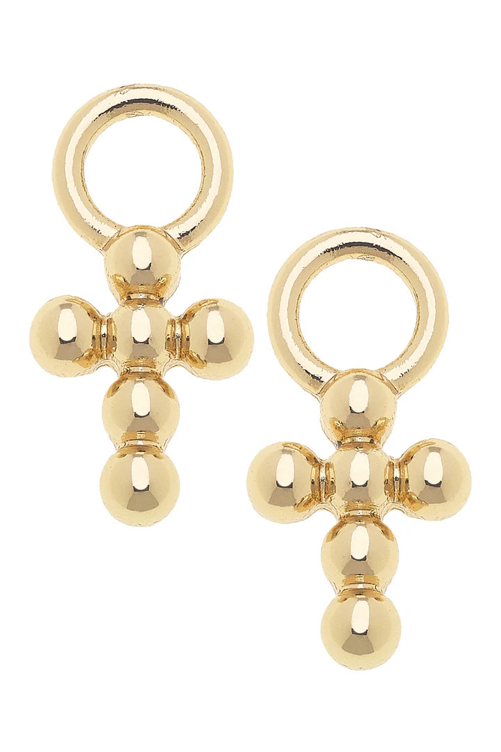 Beaded Cross Huggie Charm Set in Shiny Gold (Set of 2)