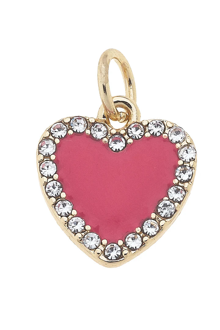 Pave Enamel Heart Charm in Fuchsia