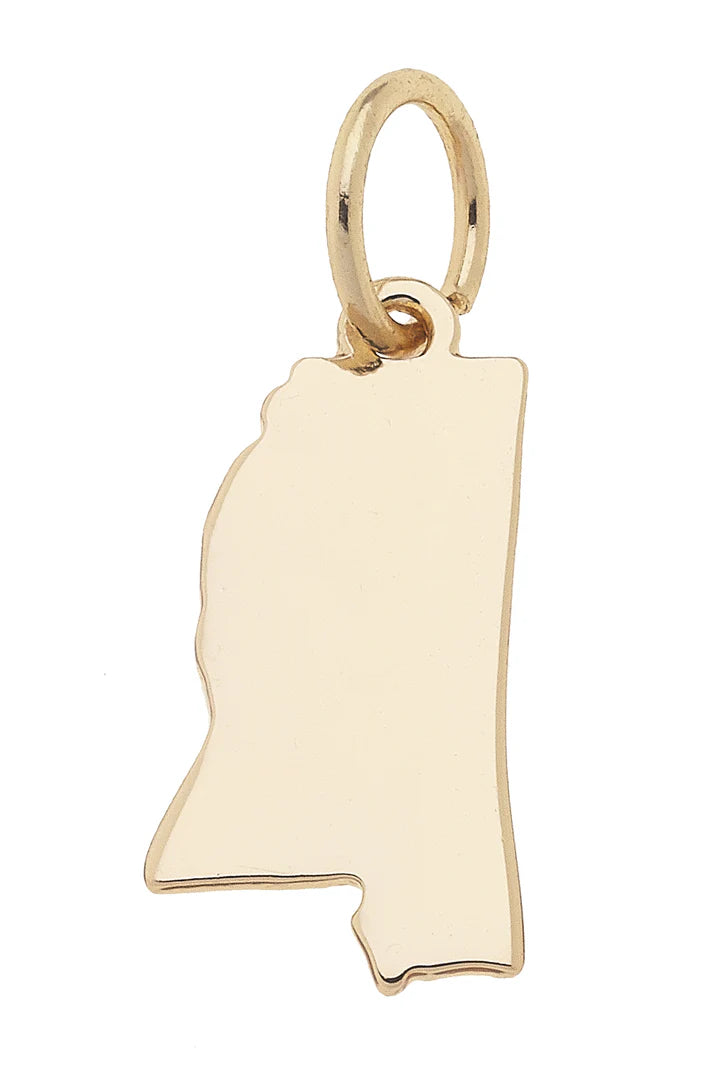 Mississippi Shaped State Charm in Shiny Gold