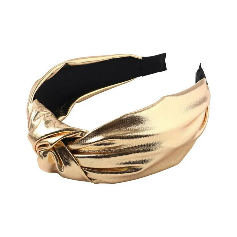 Gold Metallic Faux Leather Knotted Headband