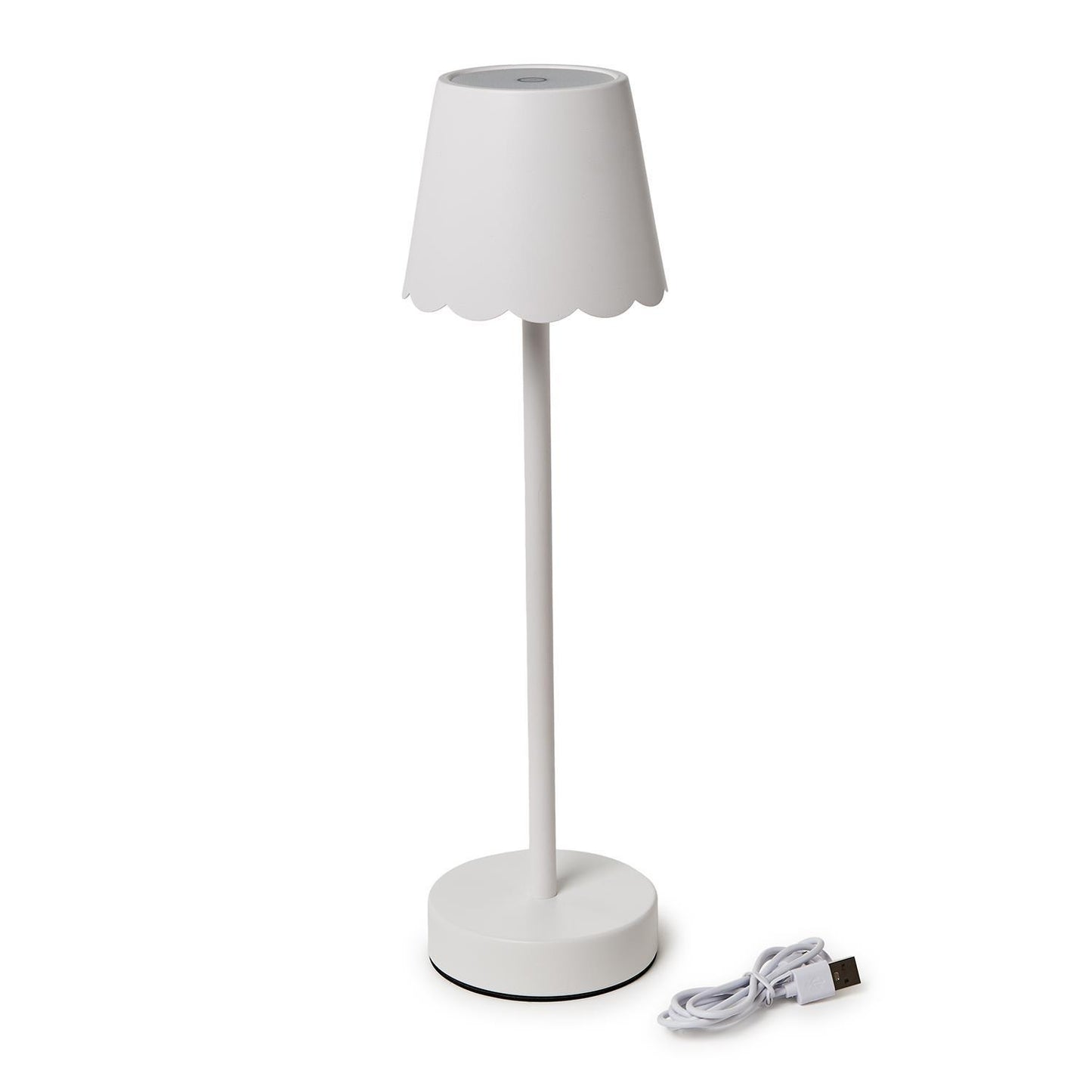 White Scalloped Edge LED Cordless Table Lamp