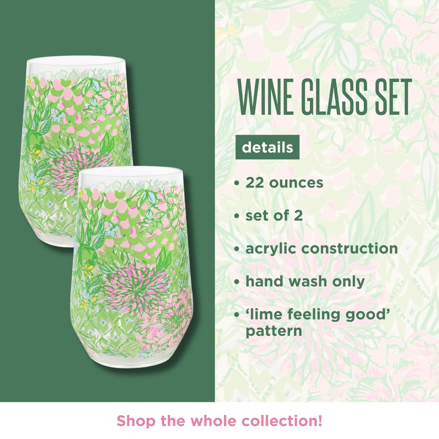 Lime Feeling Good Acrylic Wine Glass Set