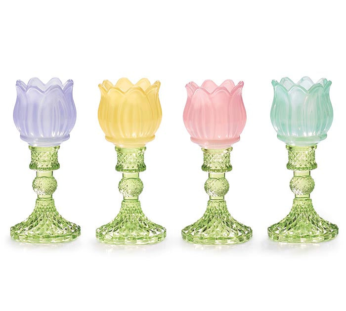 Glass Tulip Candle Holder (Multiple Colors Available)