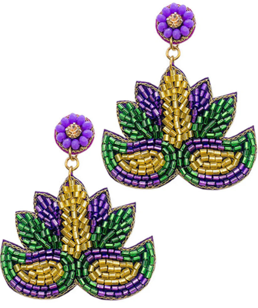 Fancy Mardi Gras Mask Beaded Earrings