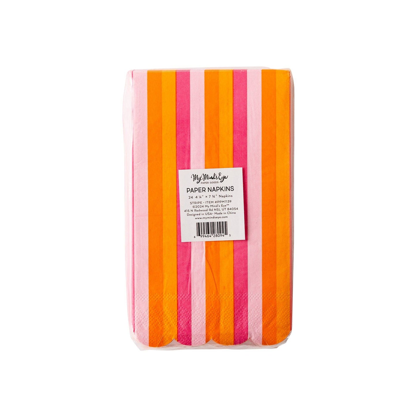 Orange and Pink Stripe Scallop Dinner Napkin