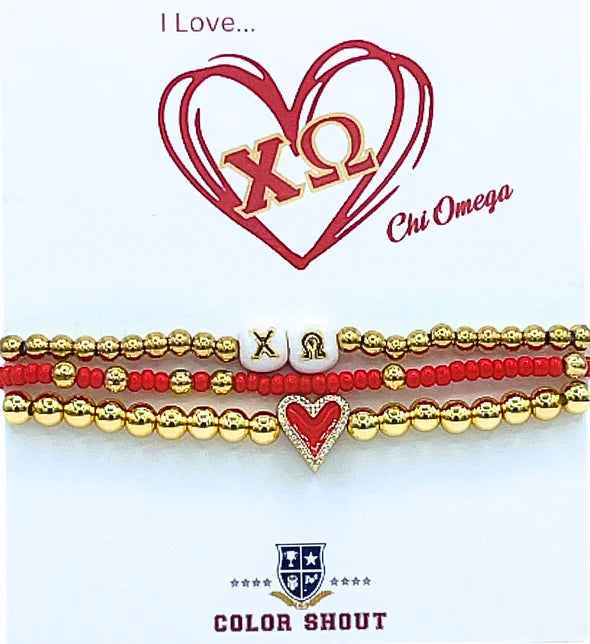 Chi Omega Love Stack Bracelet Set