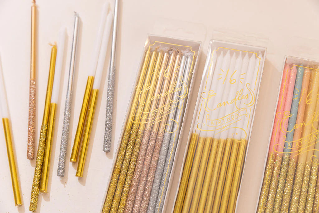 Multi-Metallic Glitter Dipped Birthday Candles