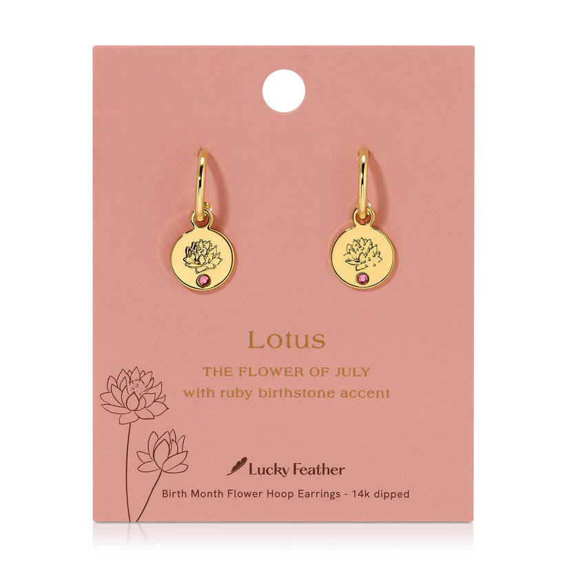 July Birth Month Flower Earrings (Lotus/Ruby)