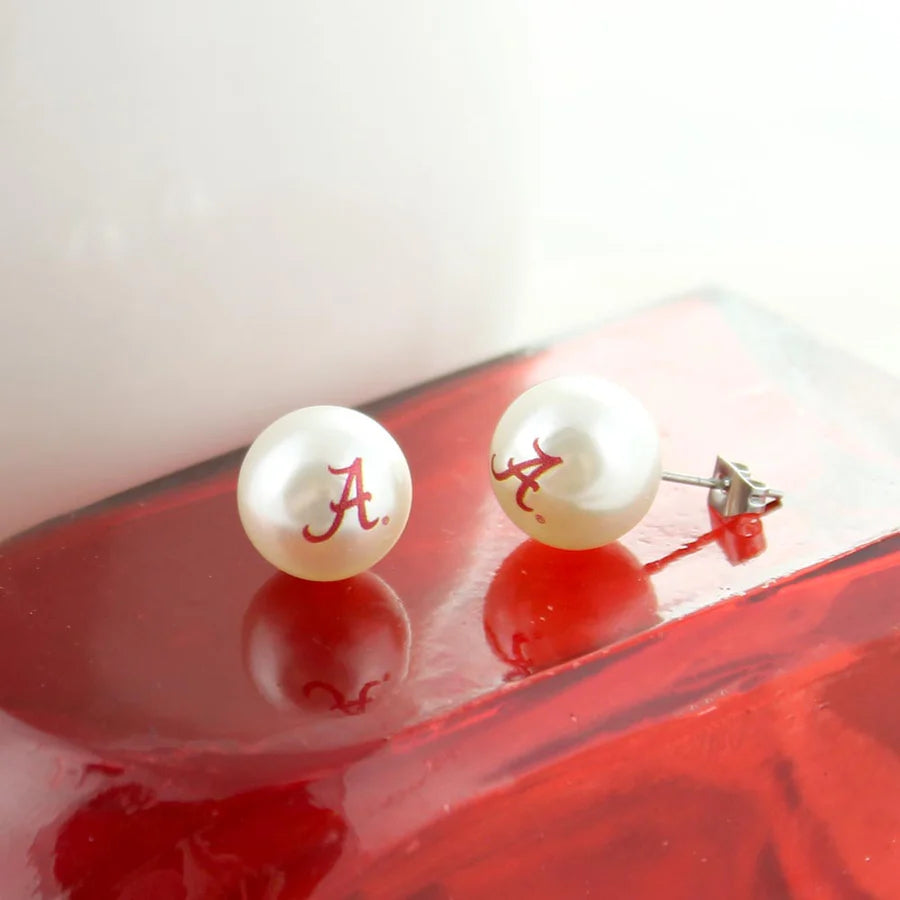 University of Alabama Logo Pearl Stud Earrings