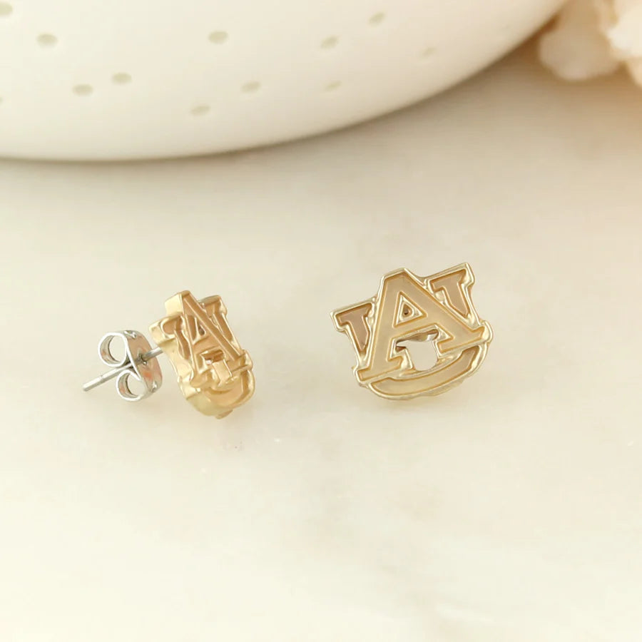 Auburn University Matte Gold Logo Stud Earrings