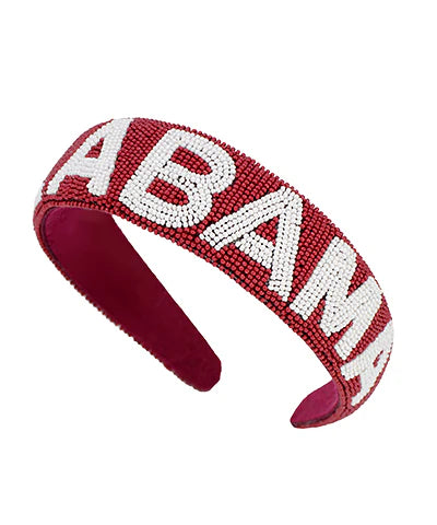 Crimson and White "Alabama" Seed Bead Headband