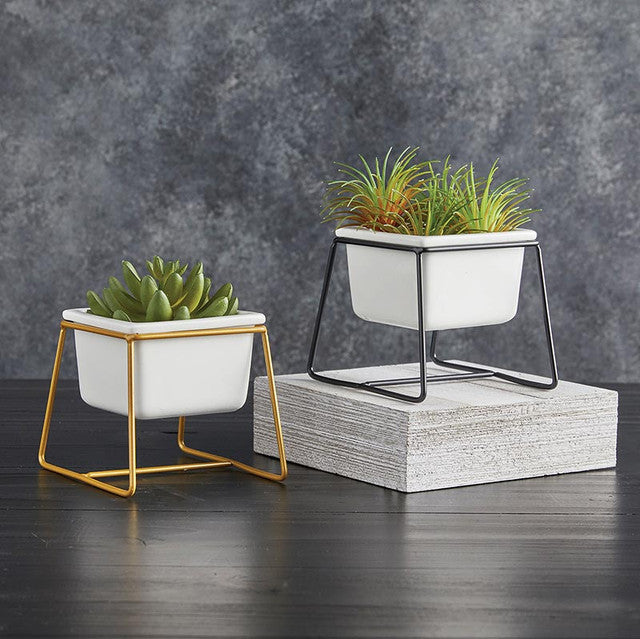 White Pot with Gold Holder