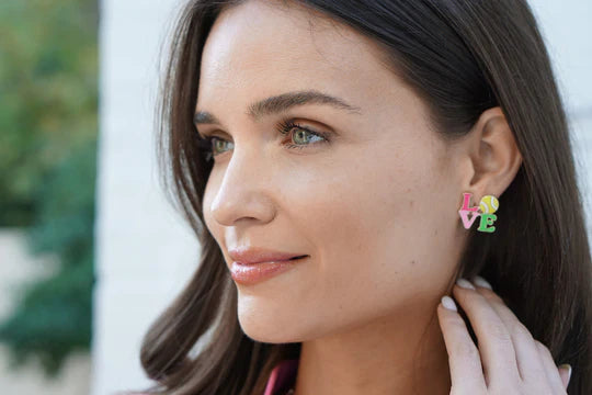 Tennis LOVE Stacked Enamel Stud Earrings