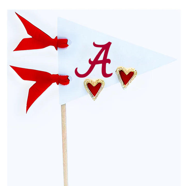 University of Alabama Crimson Red Heart Earrings
