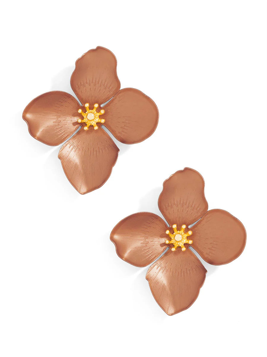 Matte Metallic Flower Earrings: Copper