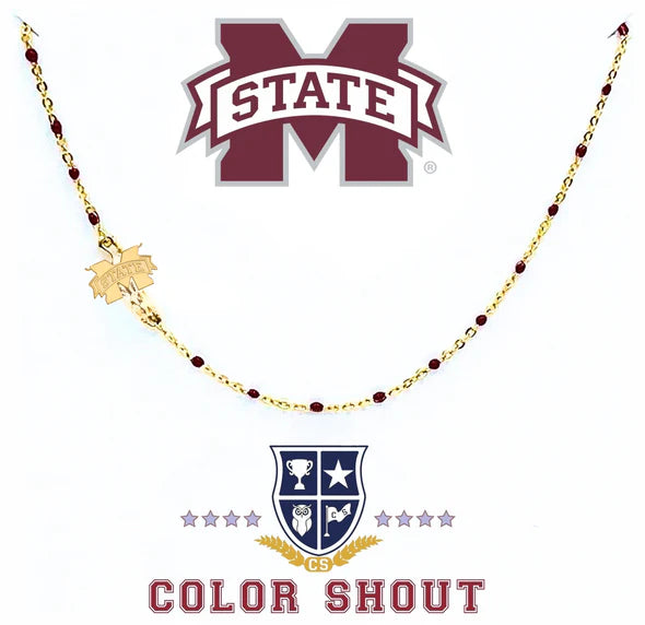 Mississippi State Side Set Logo on Enamel Bead Necklace