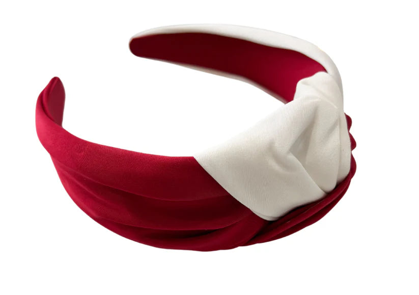 Crimson and White Twist Knotted Satin Headband
