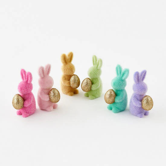 Flocked Bunny with Gold Egg (Multiple Colors Available)