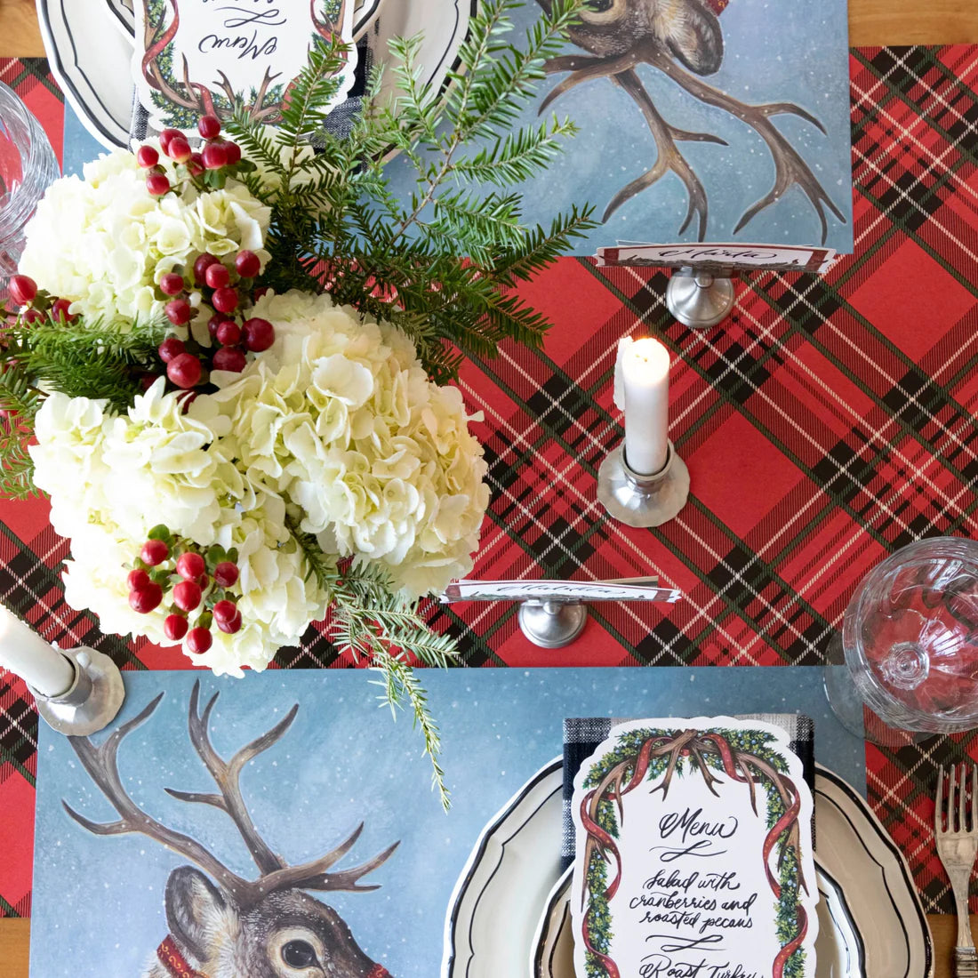 Paper Table Runner: Red Plaid