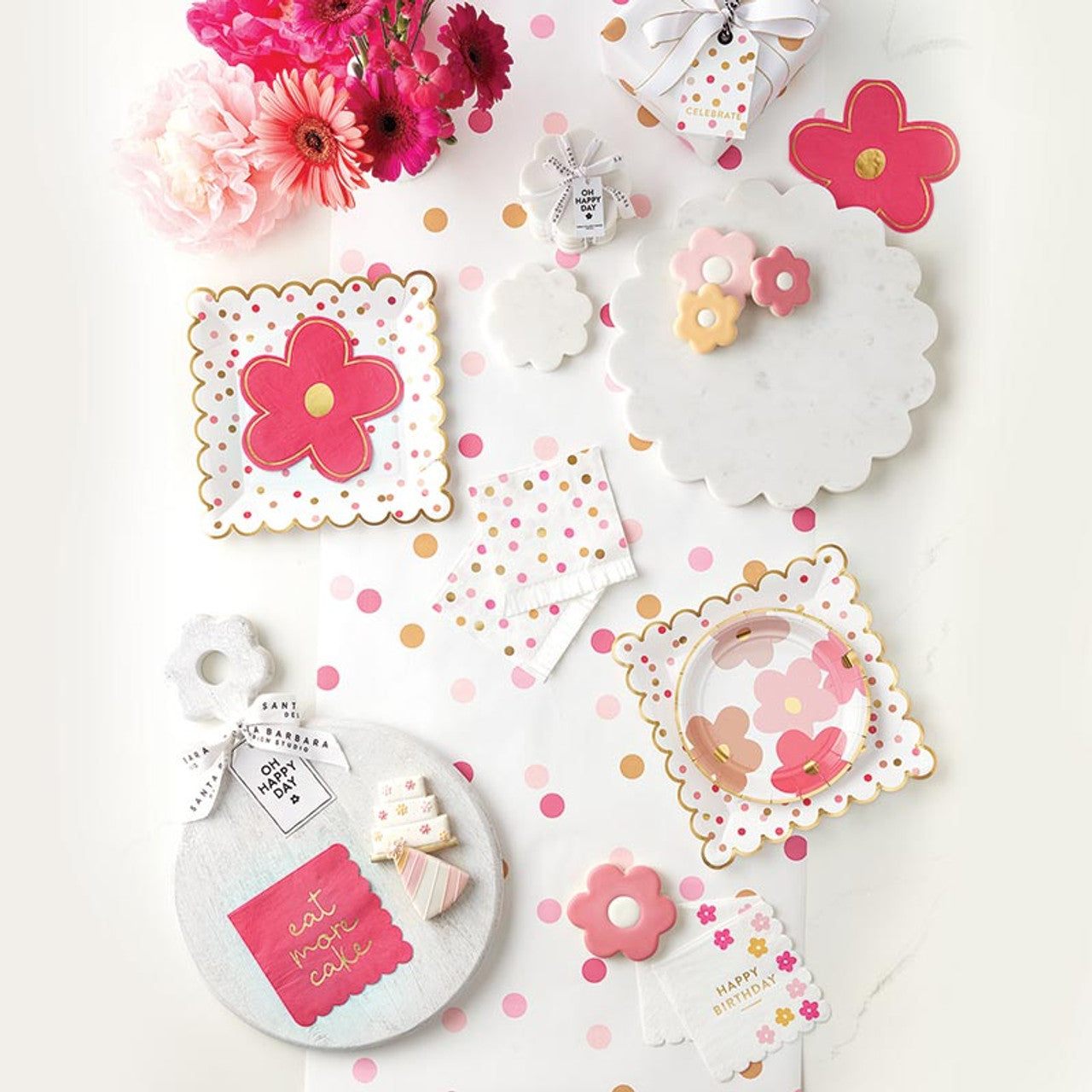 Pink and Gold Confetti Scalloped Plates