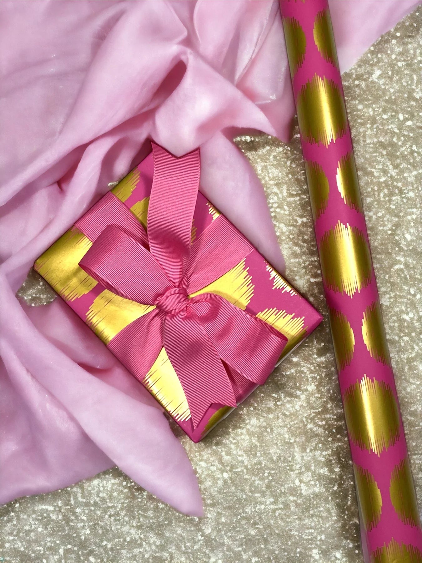 Pink with Metallic Gold Dots Wrapping Paper