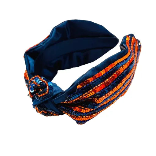Orange and Navy Striped Sequin Knot Headband