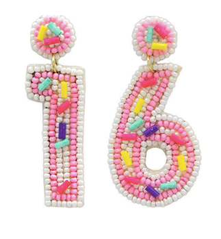 "16" Seed Bead Birthday Earrings