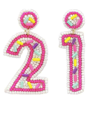"21" Seed Bead Birthday Earrings