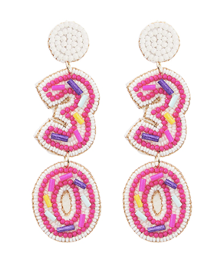 "30" Seed Bead Birthday Drop Earrings