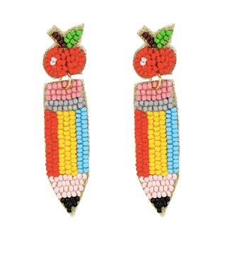 Seed Bead Apple & Pencil Earrings