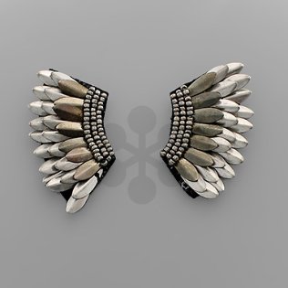 Hematite and Burnt Silver Wing Earrings