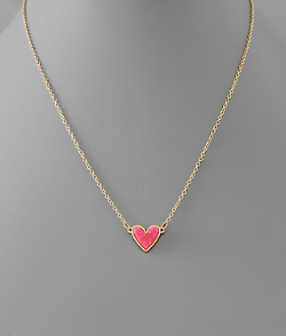 Pink Druzy Heart Necklace