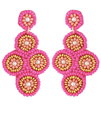 Fuchsia Beaded Cluster Earrings