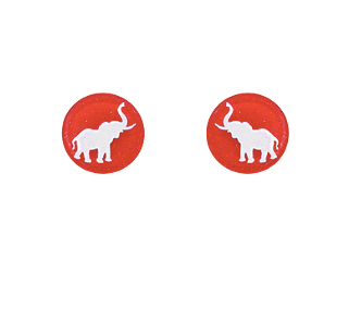 Acrylic Elephant Glittery Disc Earrings: Crimson/White