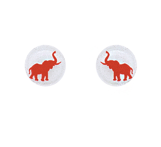 Acrylic Elephant Glittery Disc Earrings: White/Crimson
