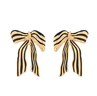 Gold & Black Striped Ribbon Earrings