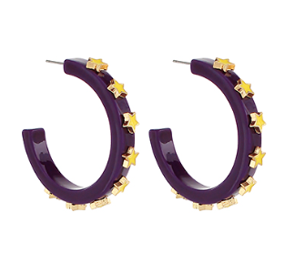 Purple Hoop Earrings with Yellow Star Accents