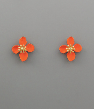 Small Orange Flower Studs