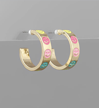 Multicolor Smiley Face Hoops