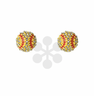 Softball Petite Pave Sports Ball Stud Earrings