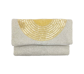 Silver & Gold Fan Pattern Beaded Mini Clutch